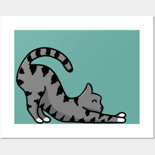 2D grey cat stretching Posters and Art